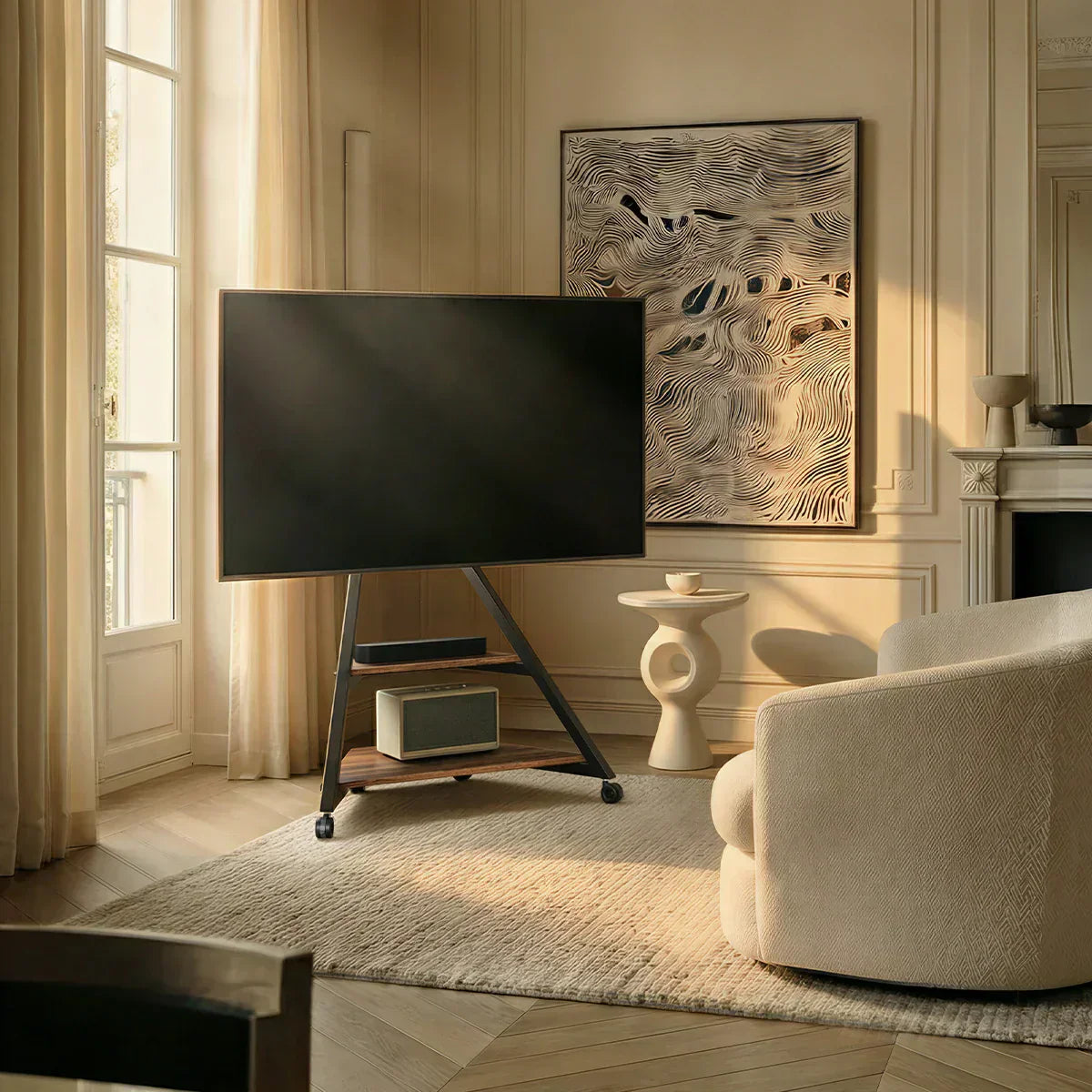 Mobiler Fernsehständer mit Rollen