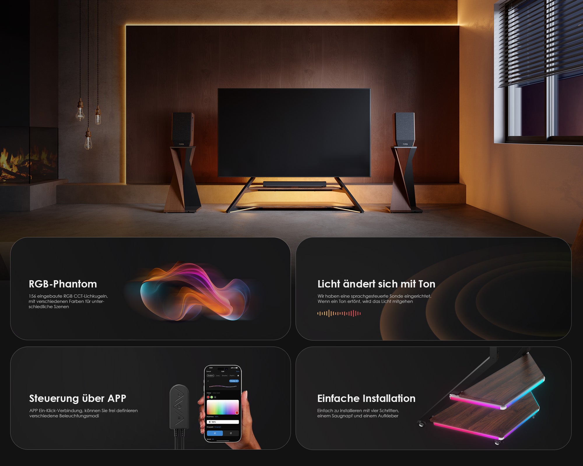 Eiffel Soporte para TV con iluminación ambiental