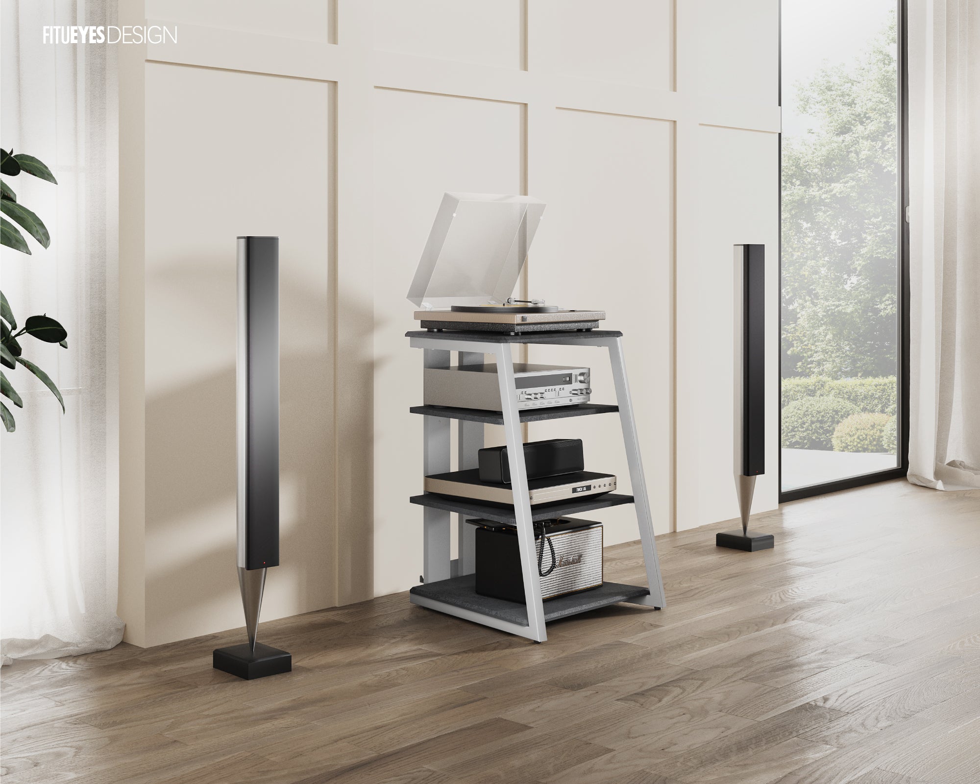Graues Audio-Rack im Wohnzimmer