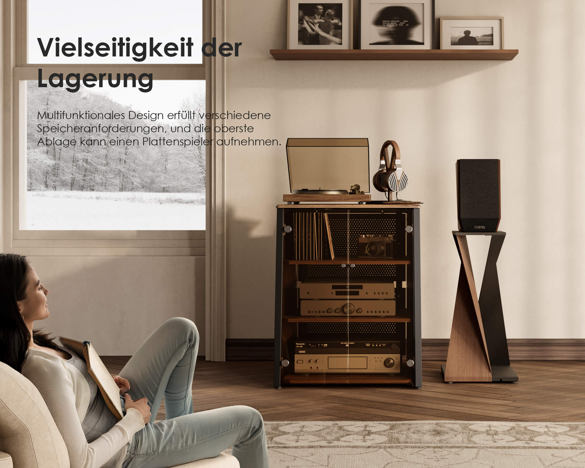 Multifunktionales Regal mit HIFI und Plattenspieler