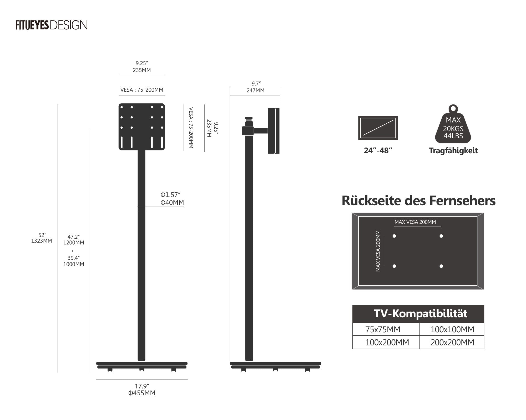 Master V2 Pro FT48 Soporte para TV con Ruedas
