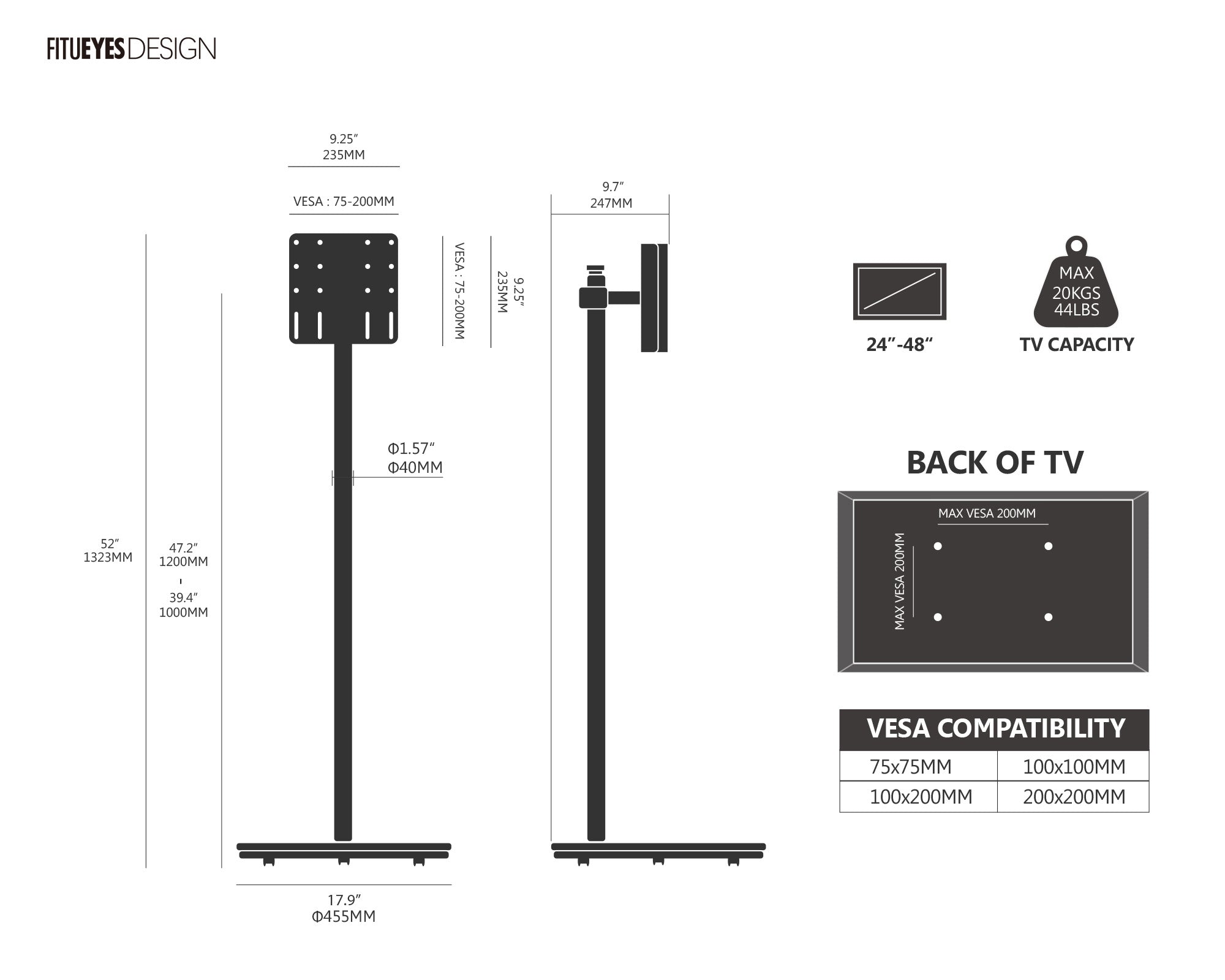 Master V2 Pro FT48 Soporte para TV con Ruedas