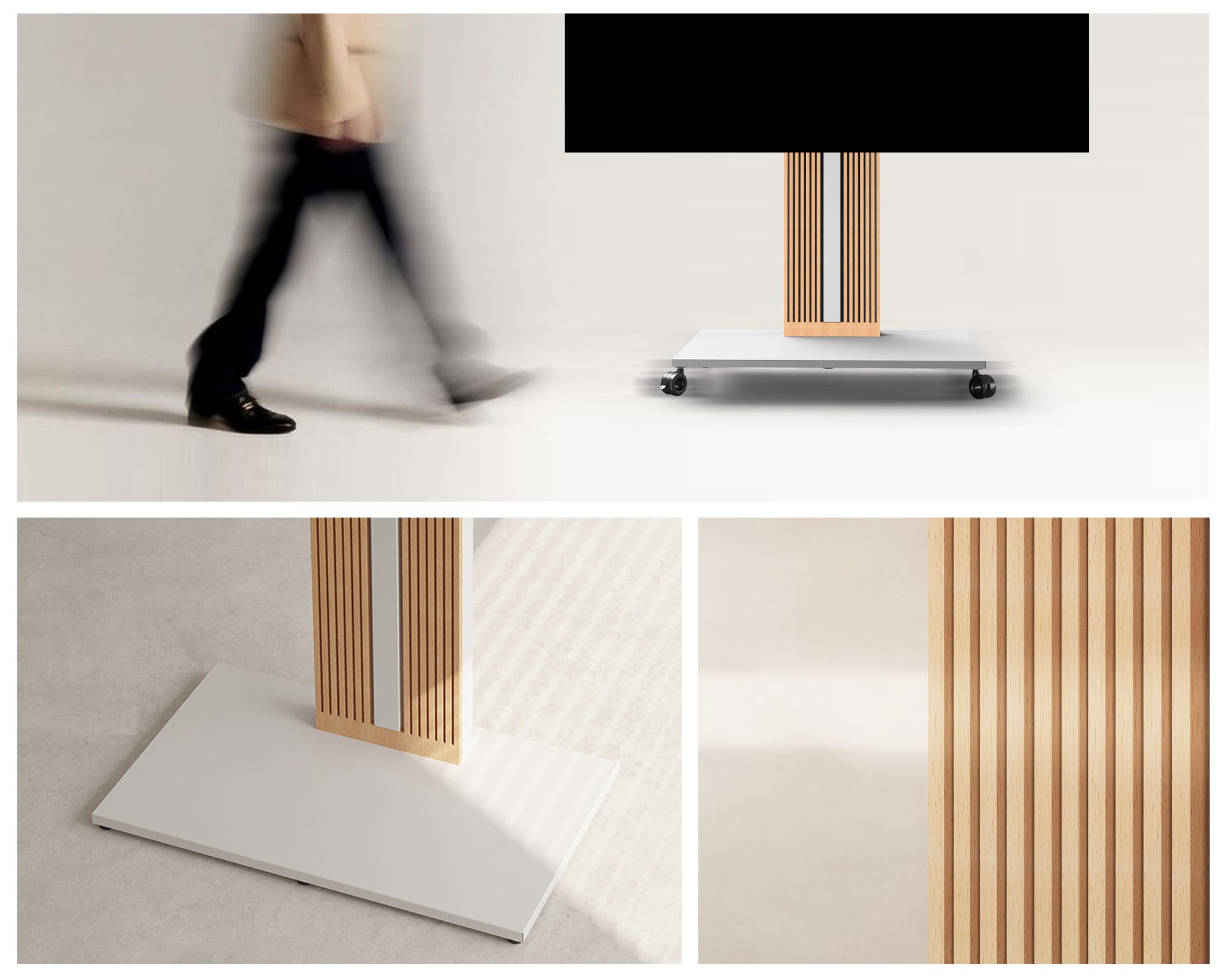 Frei beweglicher TV-Ständer aus Buchenholz