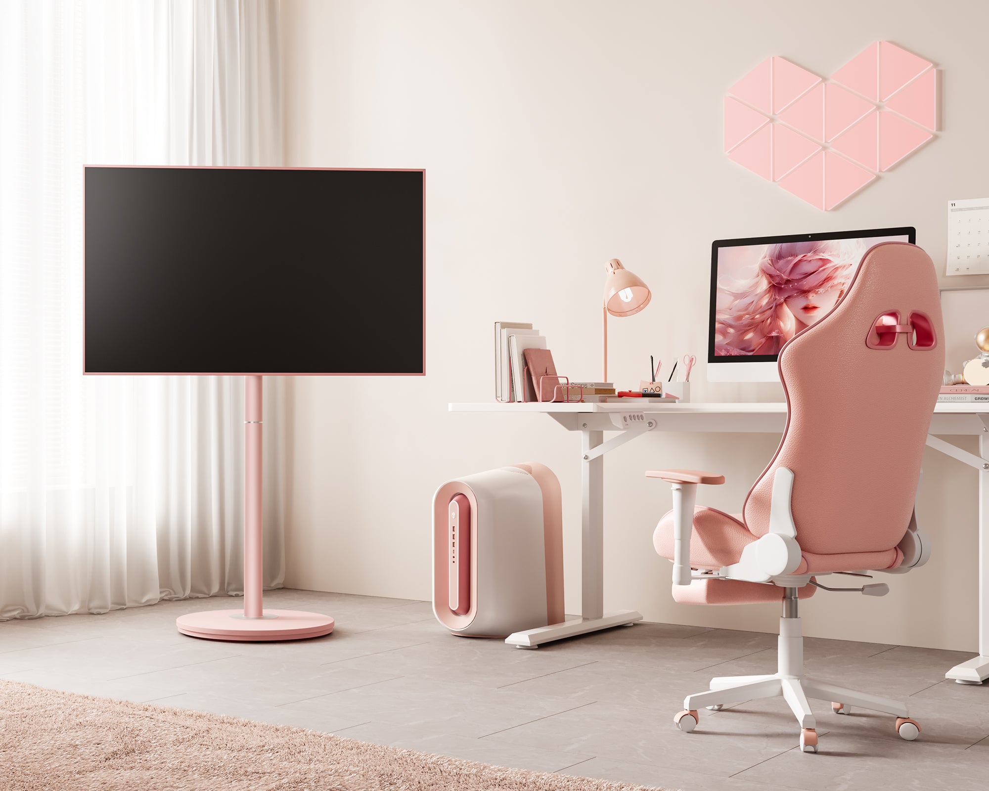 Rosa tv ständer auf rollen für das Spielzimmer