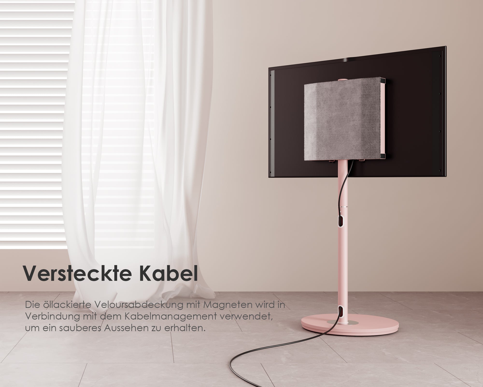 TV-Ständer mit Samtbezug zum Verstecken von Kabeln