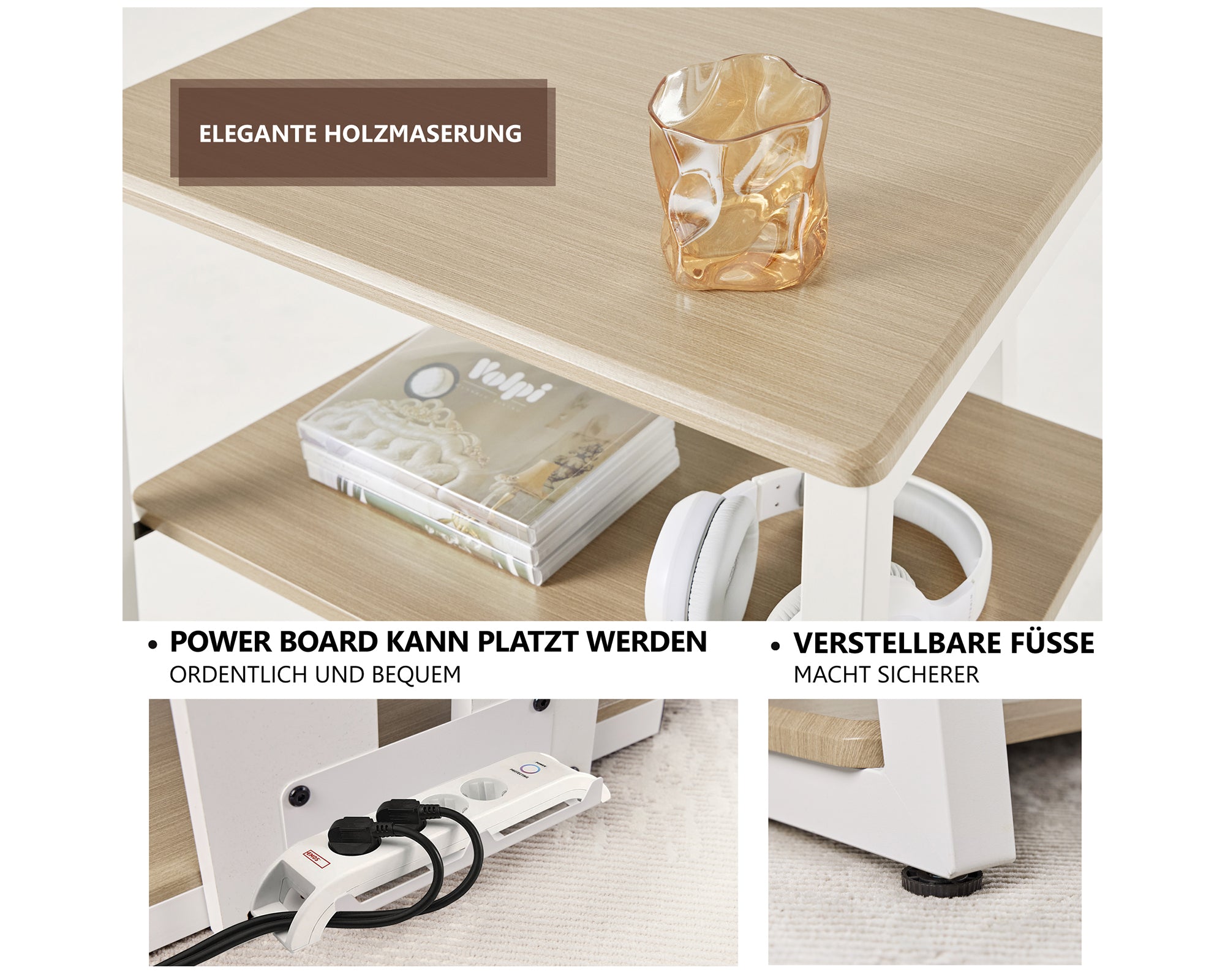 Naturfarbenes HIFI-Rack mit stabiler Basis, Kabelmanagement
