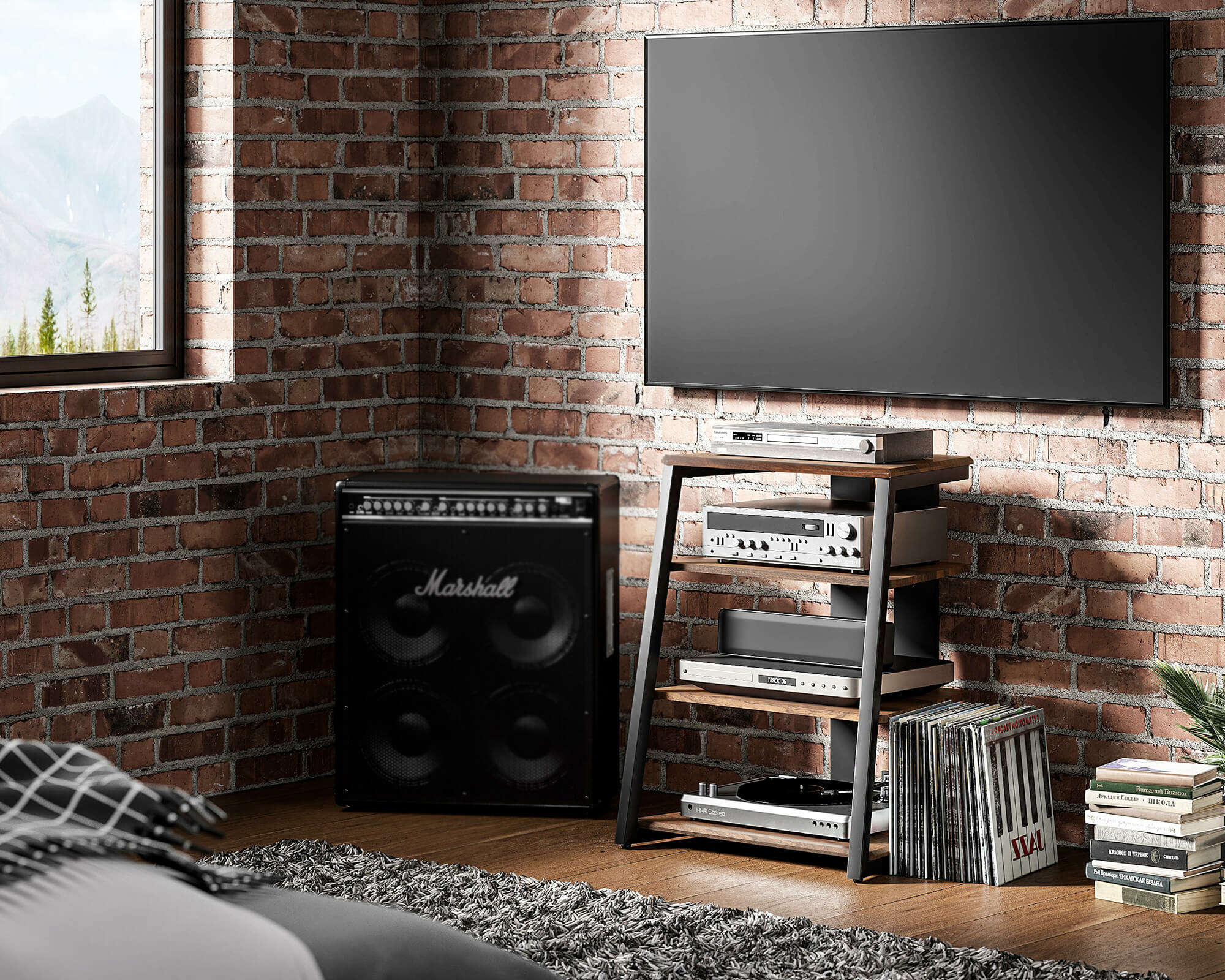 HIFI-Ständer in Nussbaum im Wohnzimmer