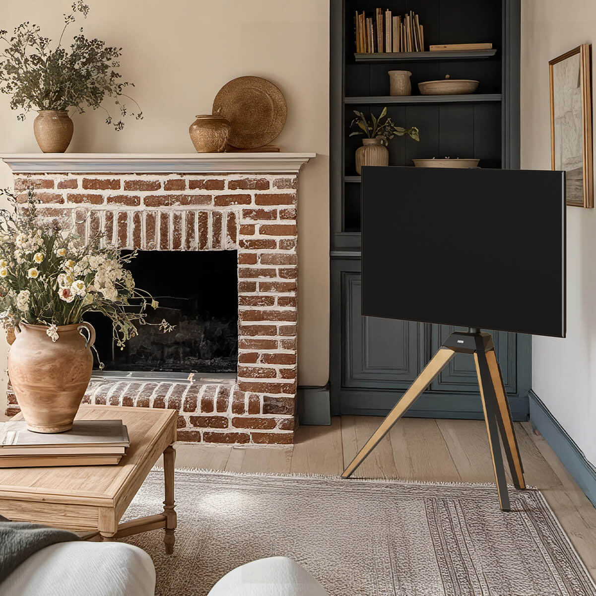 Eck-TV-Ständer neben dem Kamin