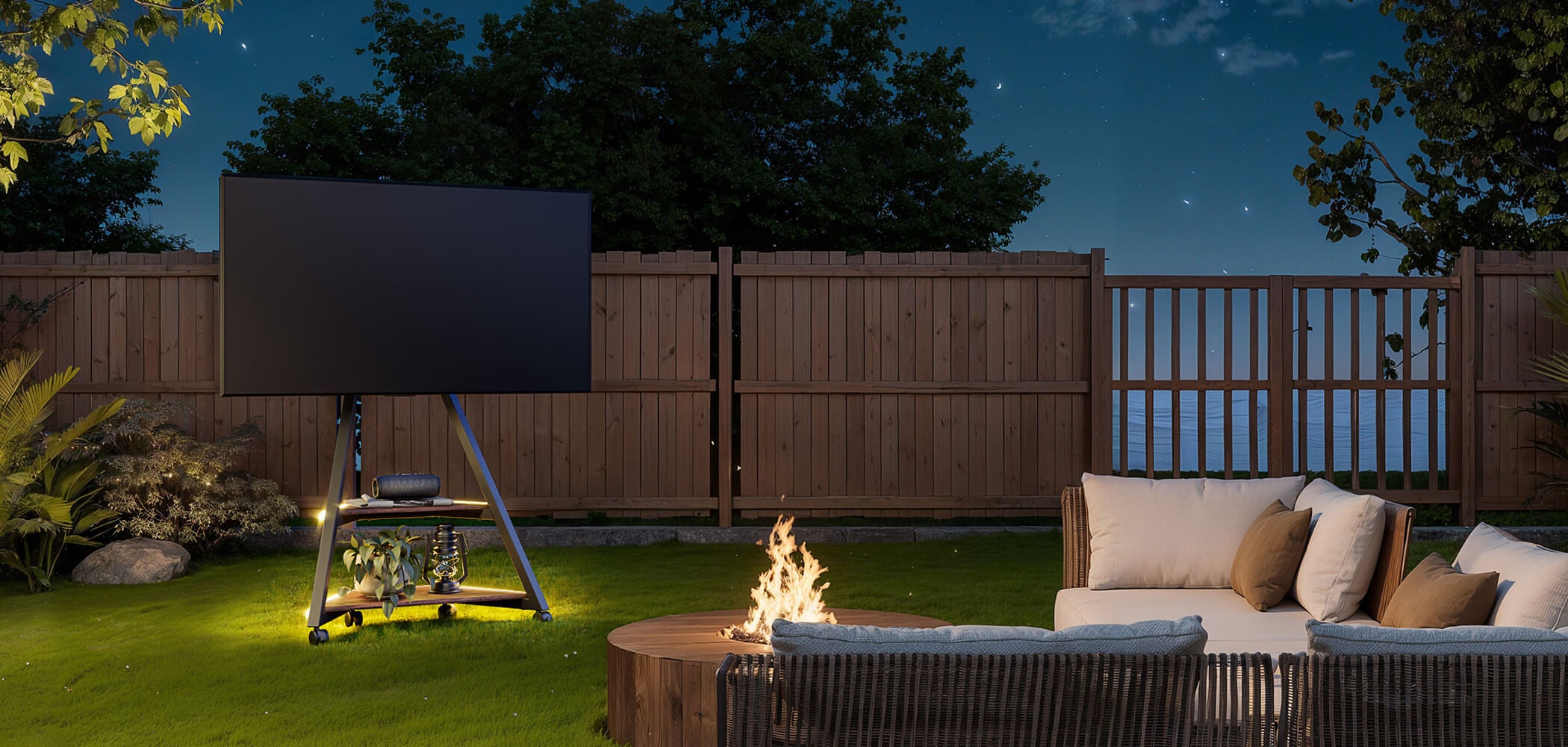 Outdoor TV Ständer mit Rollen