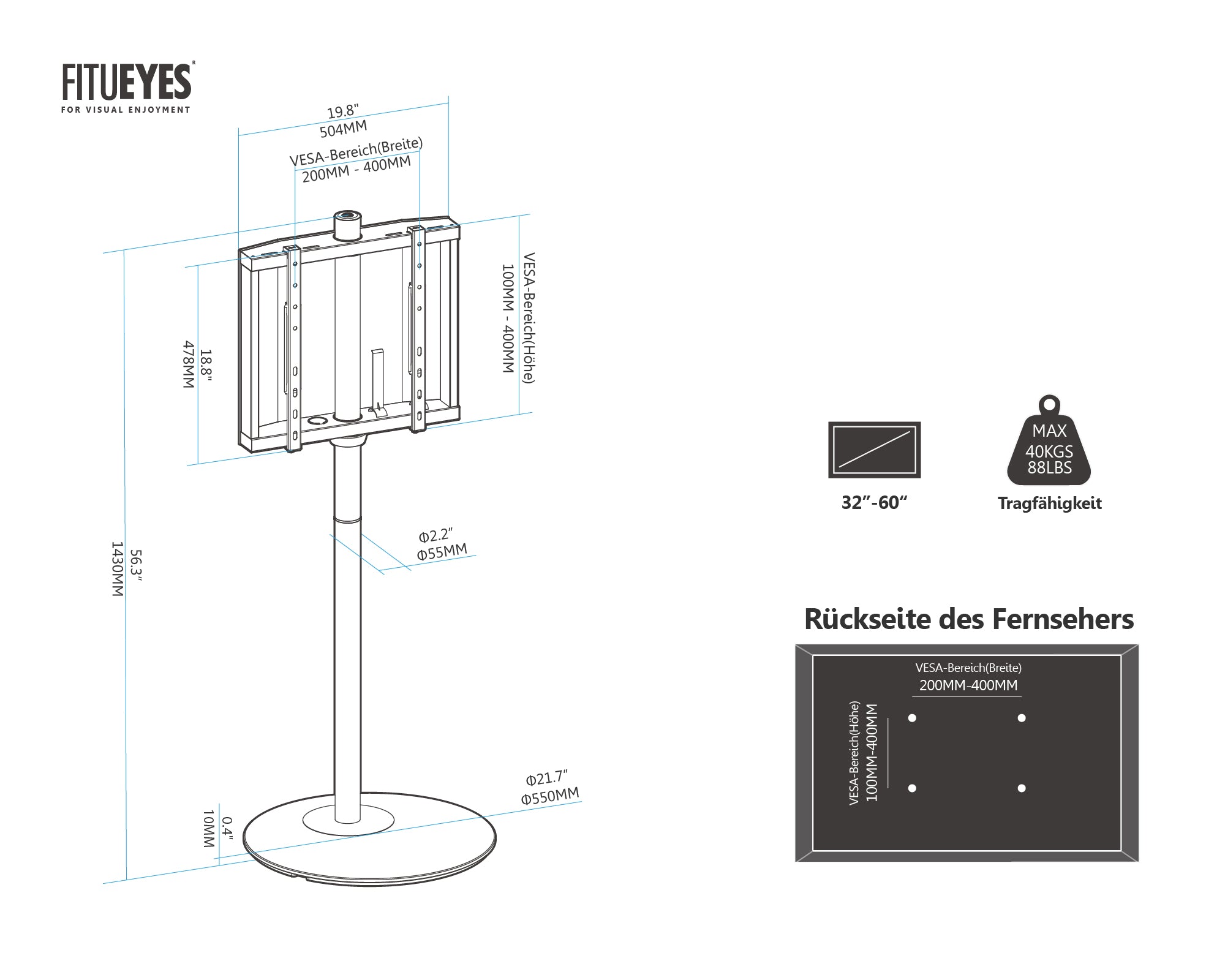 tv mit standfuß VESA Max.400*400