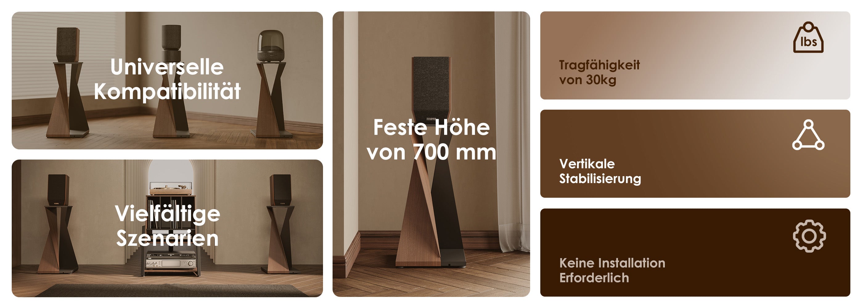 Lautsprecherständer mit schwarzer Metall- und Holzmaserung