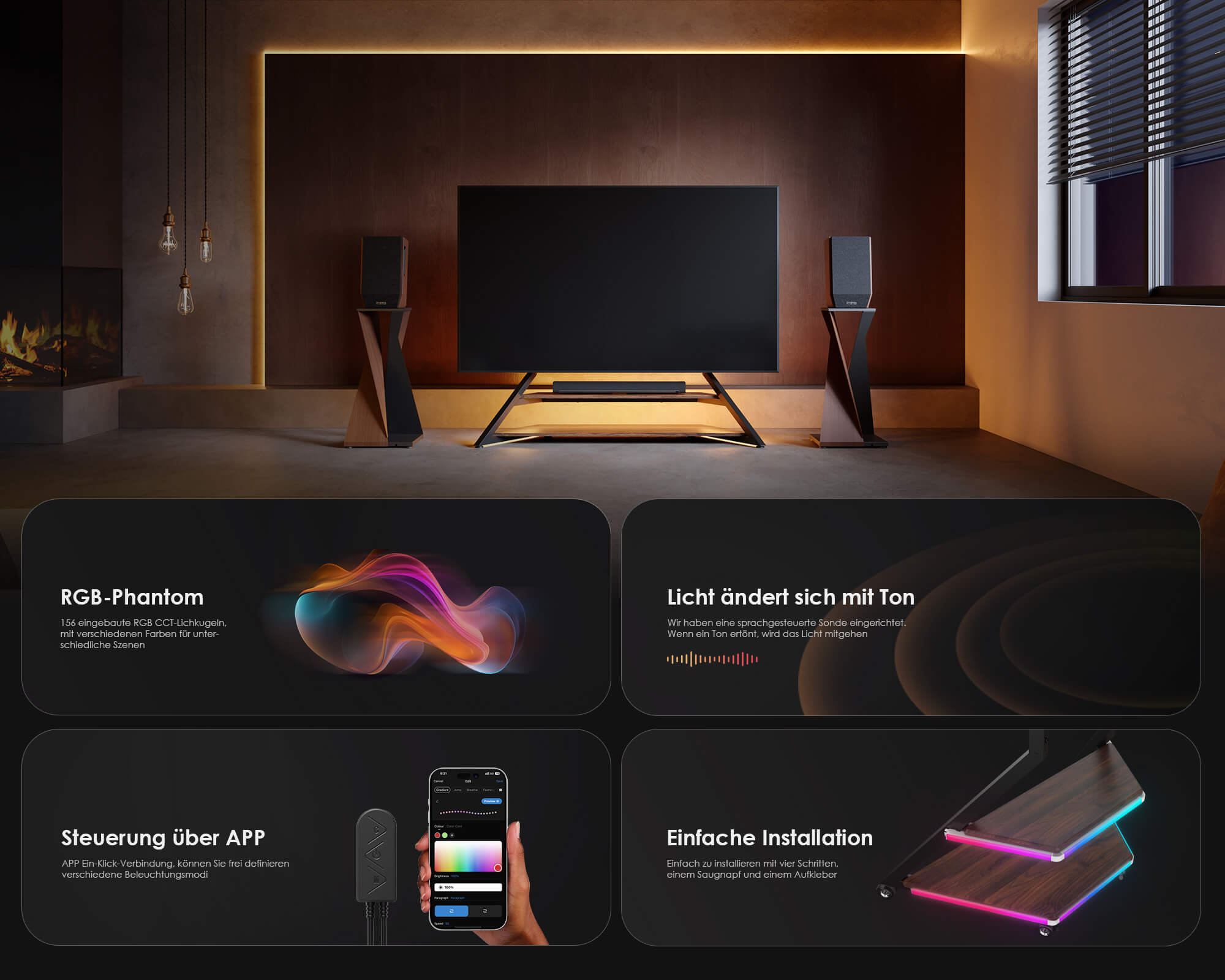 Eiffel Soporte para TV con iluminación ambiental