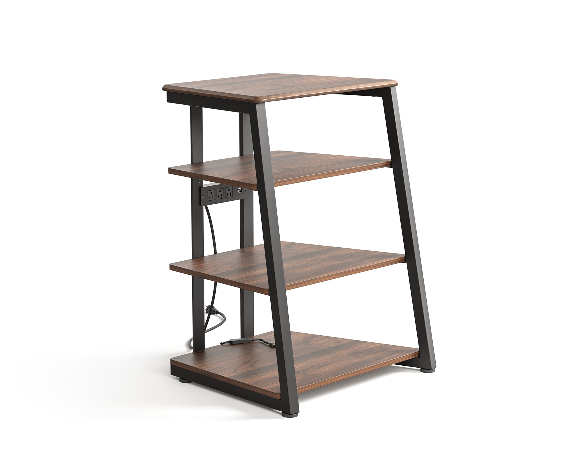 Walnussfarbenes Audio Rack mit Steckdosen