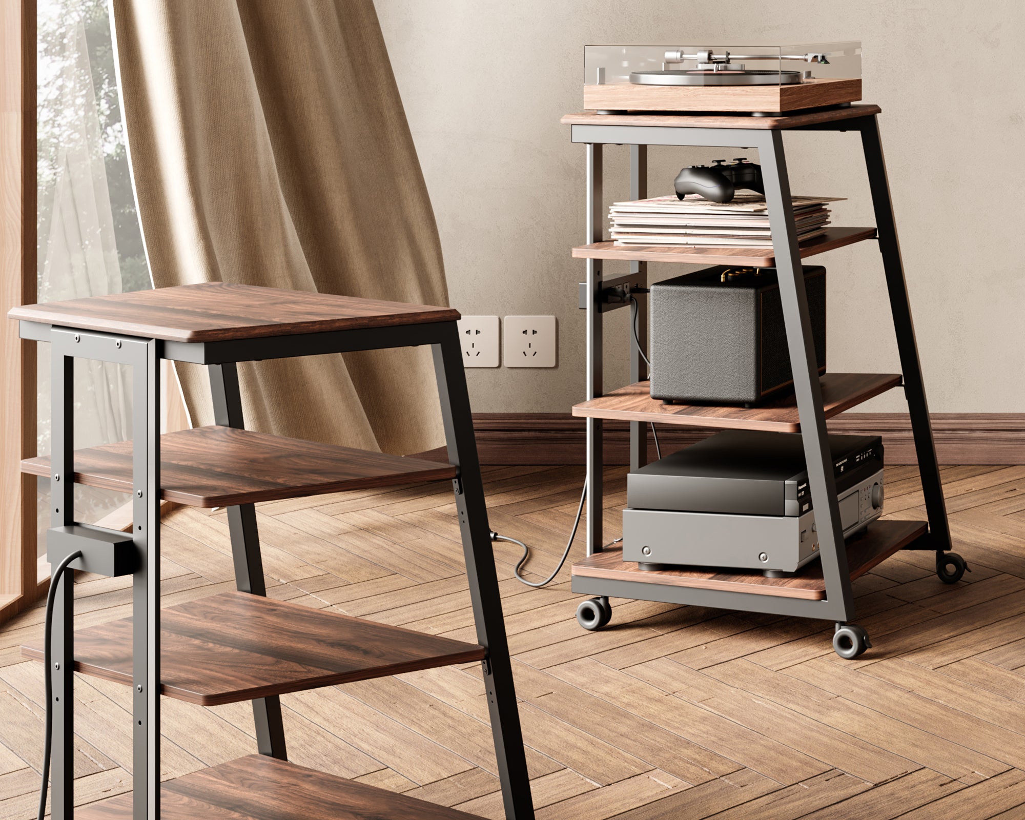 LED Audio Rack mit Rollen und Steckdosen