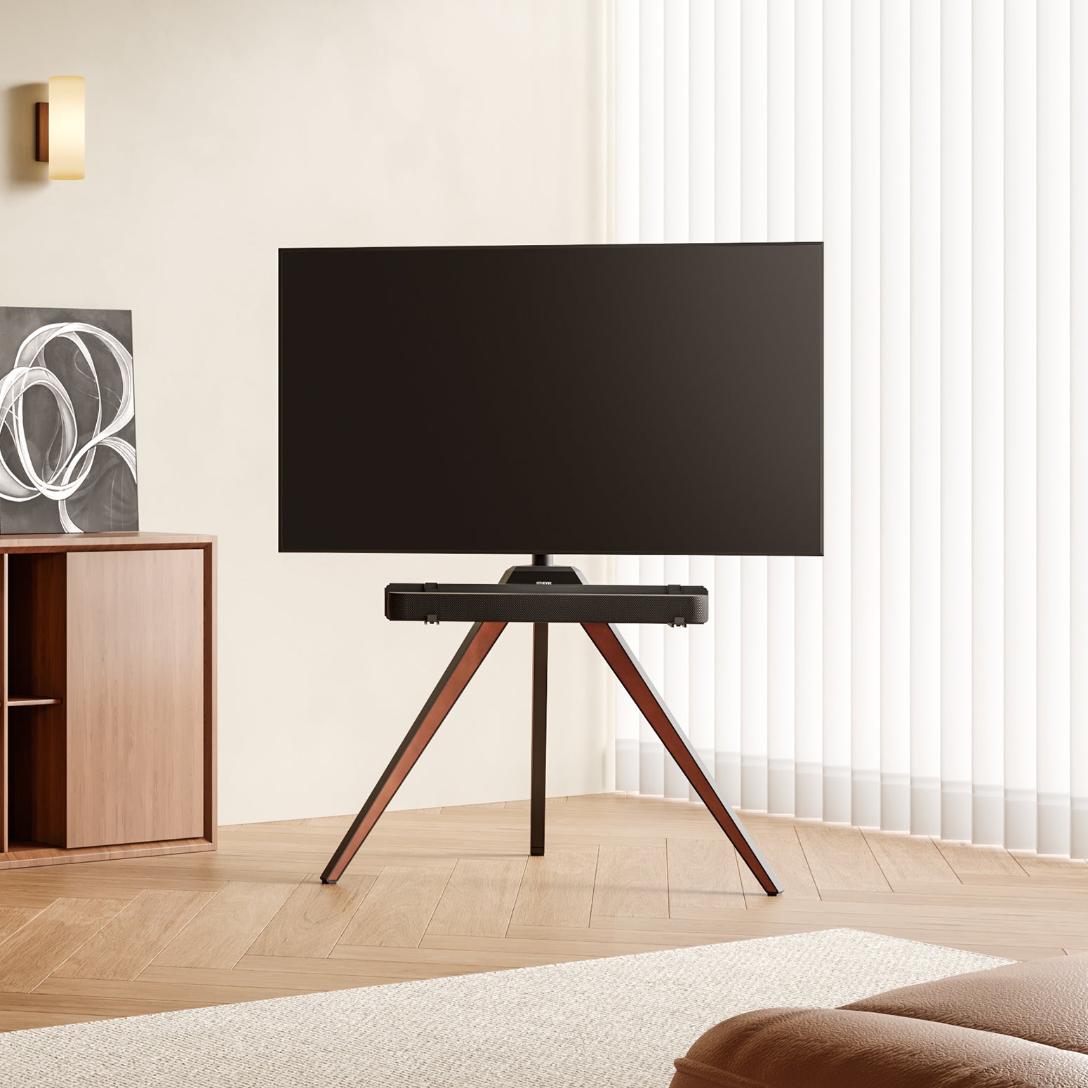 walnuss tripod tv standfuss mit Soundbarhaltung