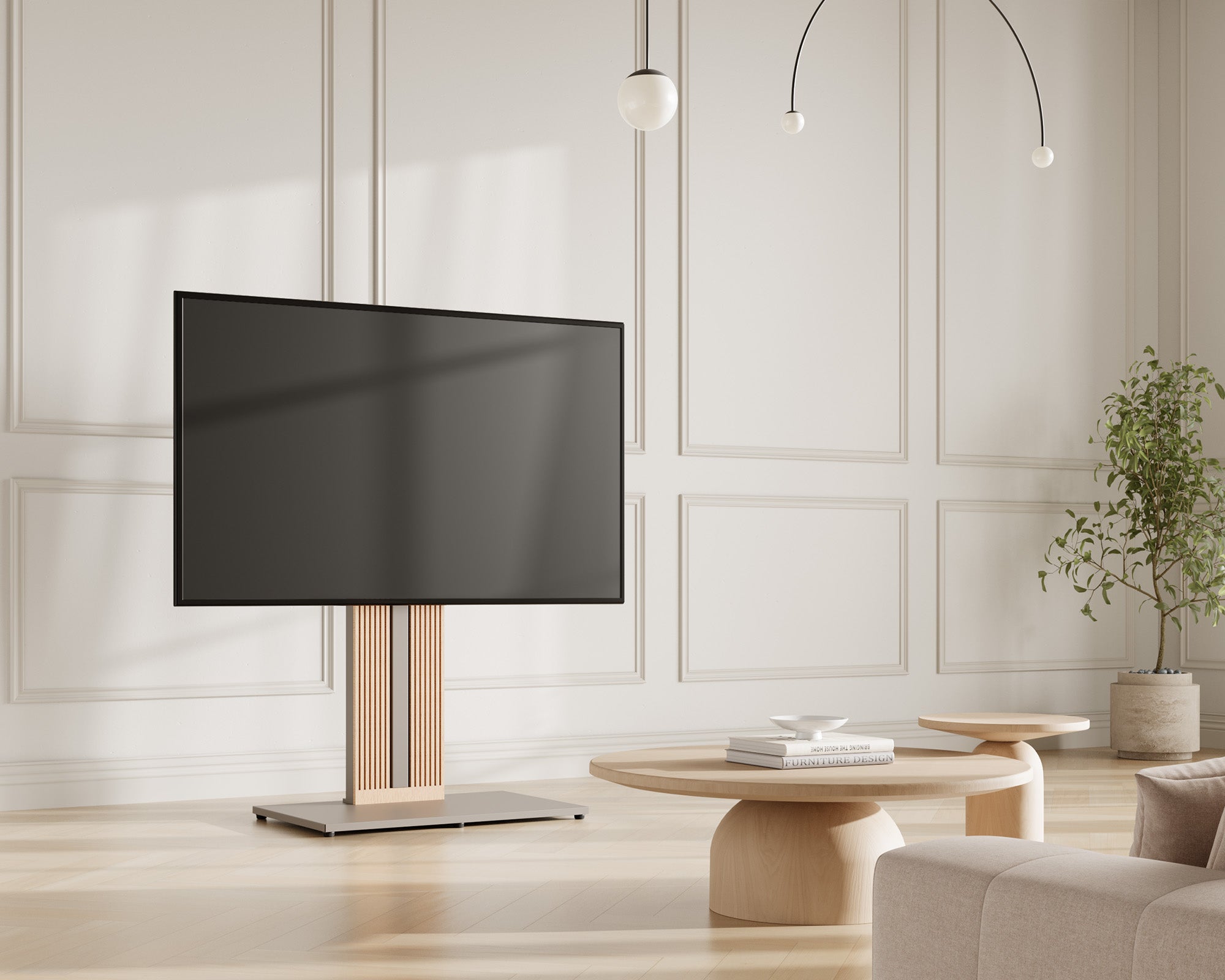 Kamelfarbener TV-Ständer im Wohnzimmer