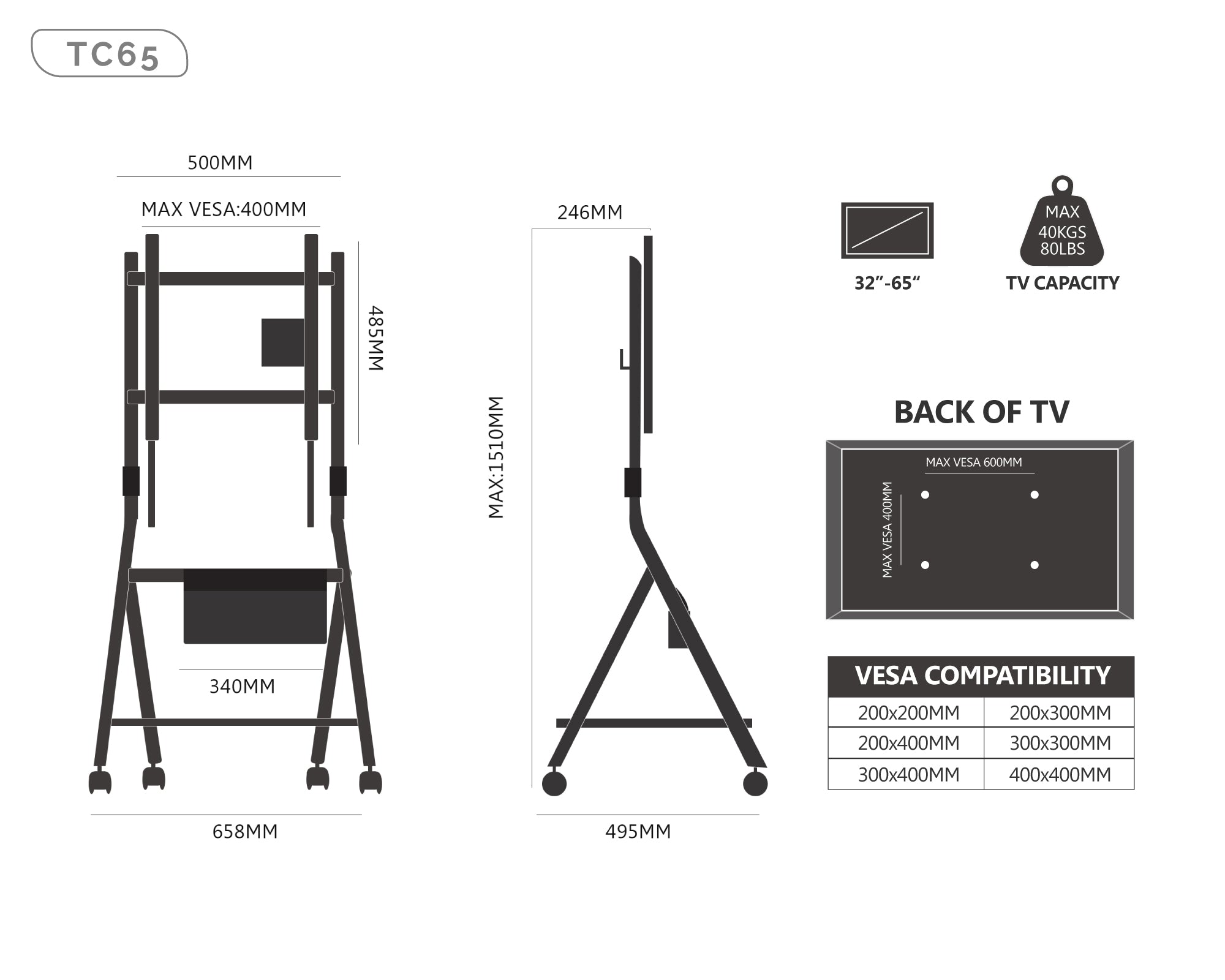 Collector TC65 Supporto tv da terra con ruote